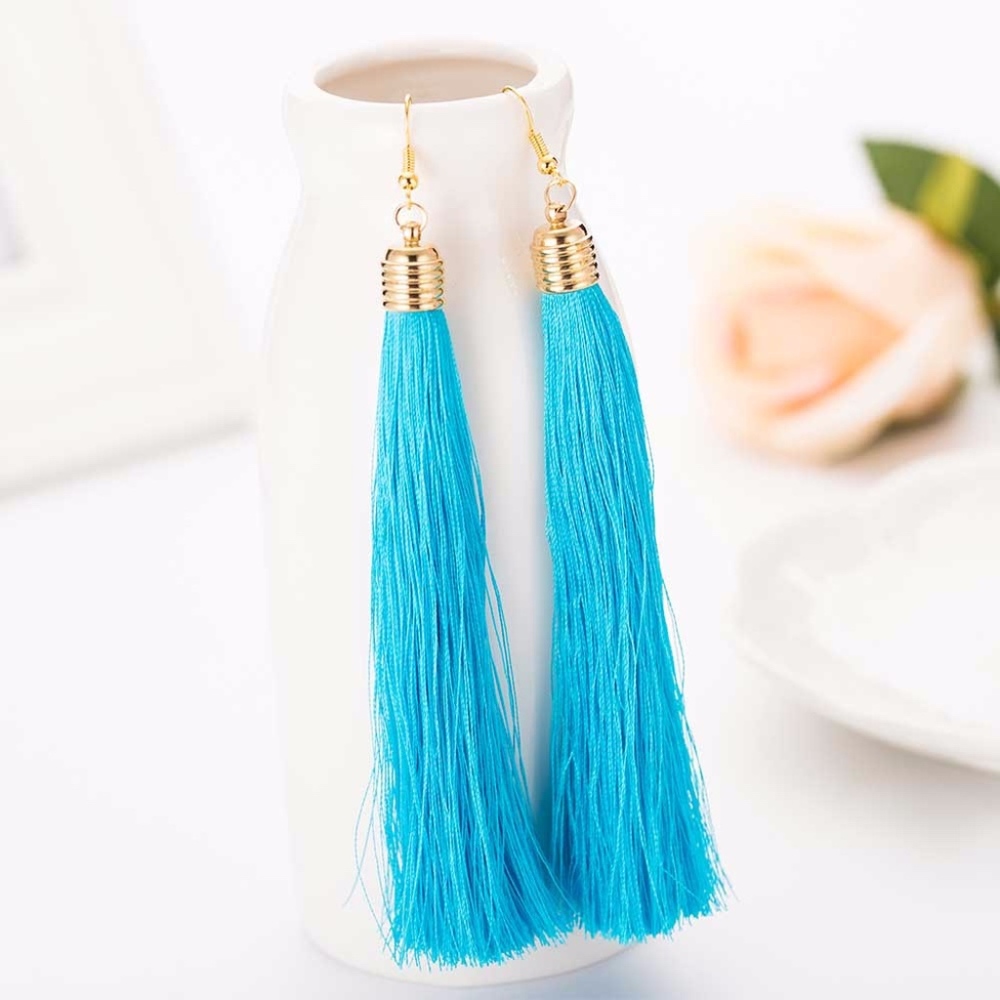 Vibrant Blue Drop Tassel Earrings